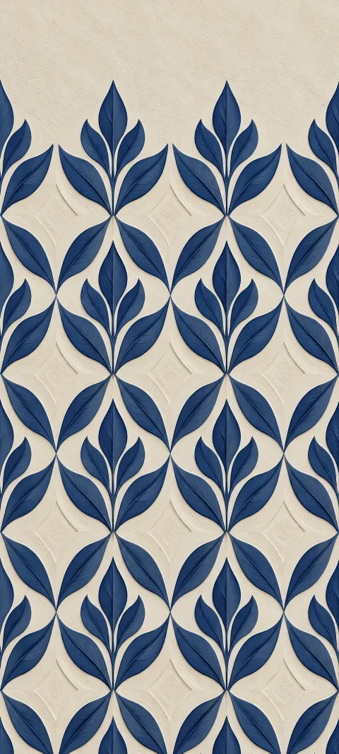 An even indigo leaf lattice on a cream ground.