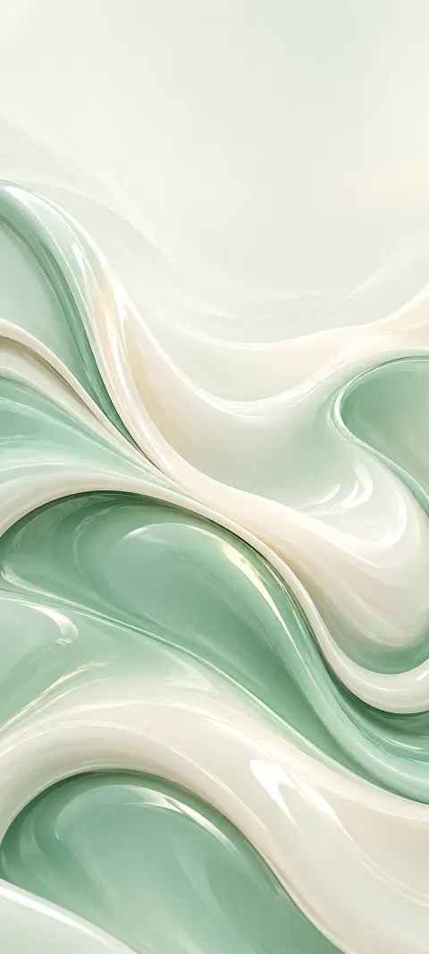 Mint and ivory sweeps resemble glazed ceramic flowing through the frame.
