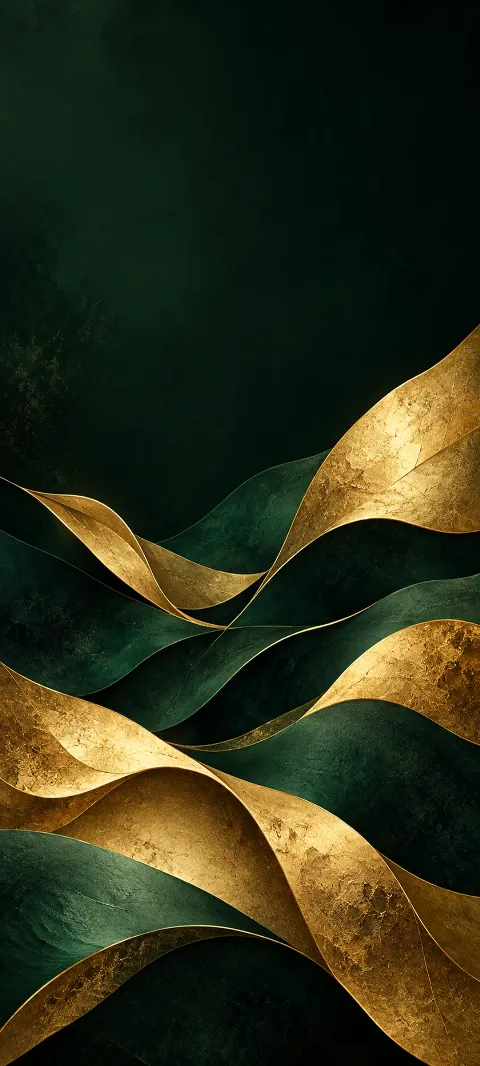 Gold leaf-like planes drift over a dark green-black field.