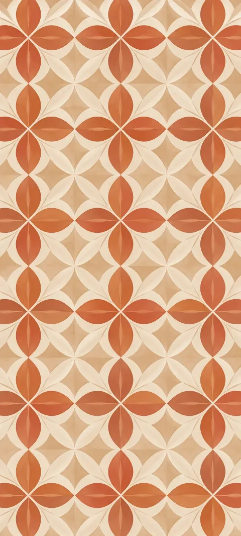 Terracotta petals repeat in a cream geometric grid.