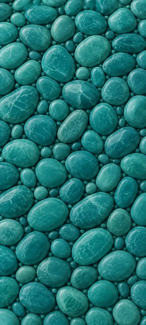 Rounded teal pebbles form an even tactile surface.