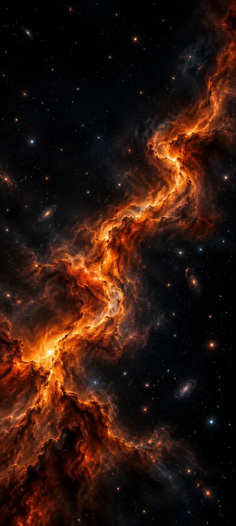 An orange nebula thread cuts through black space.