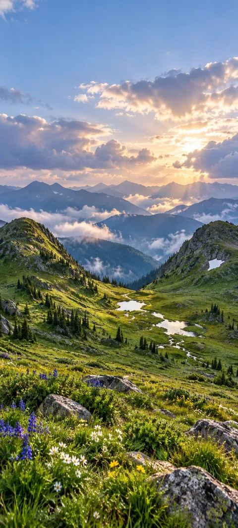 A high meadow saddle sits between two rounded peaks.