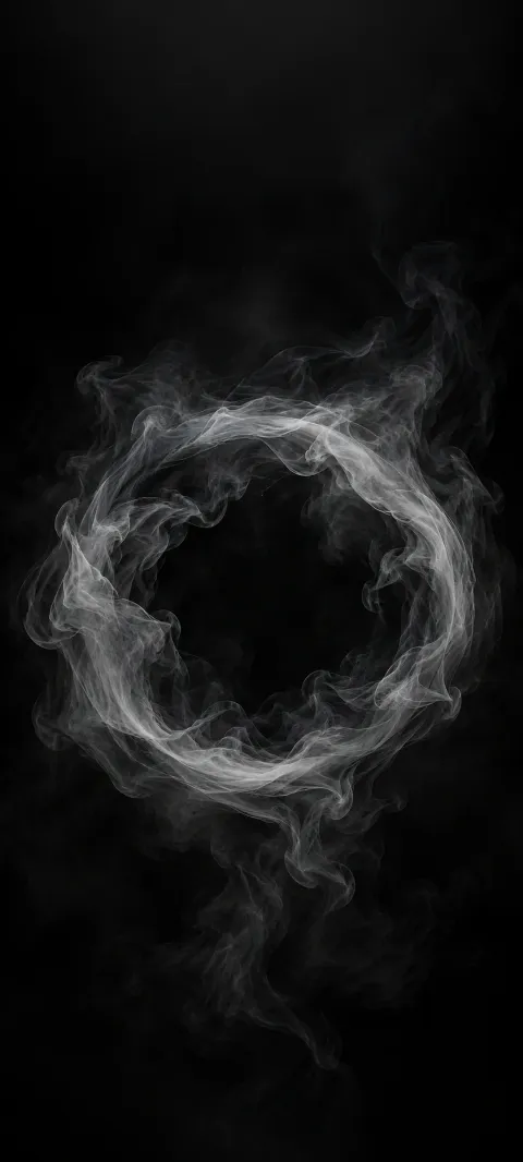 A faint gray smoke ring fades into black.