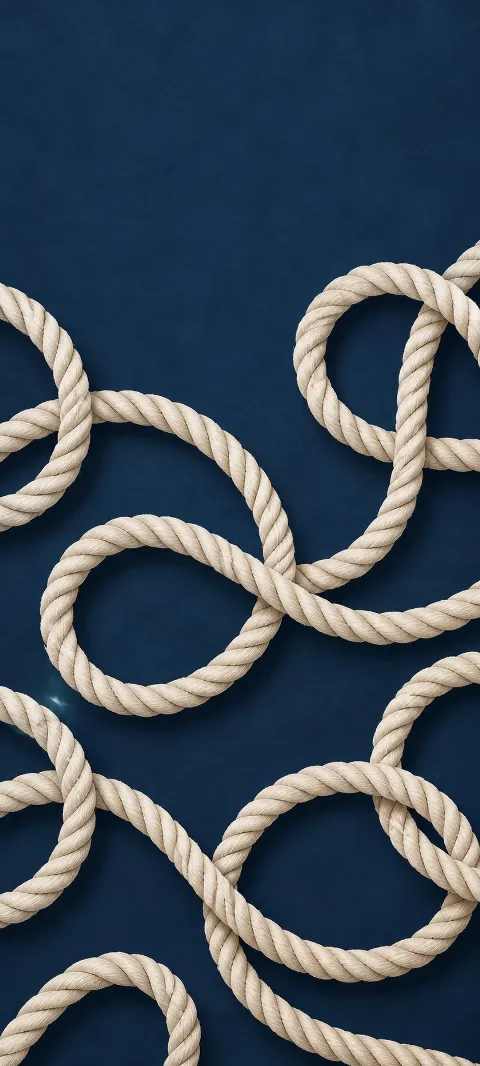 Ivory rope loops repeat on muted navy.