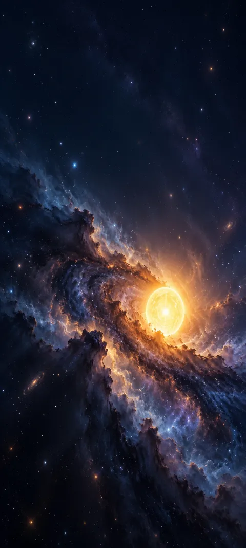 A warm distant star glows in indigo dust.