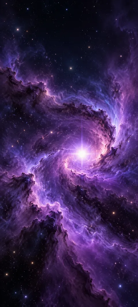 Violet dust clouds curl around a bright star.