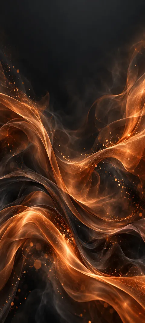 Copper smoke ribbons sweep through a graphite background.