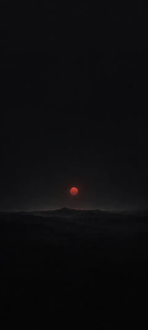 A small red point rests above a dark horizon.
