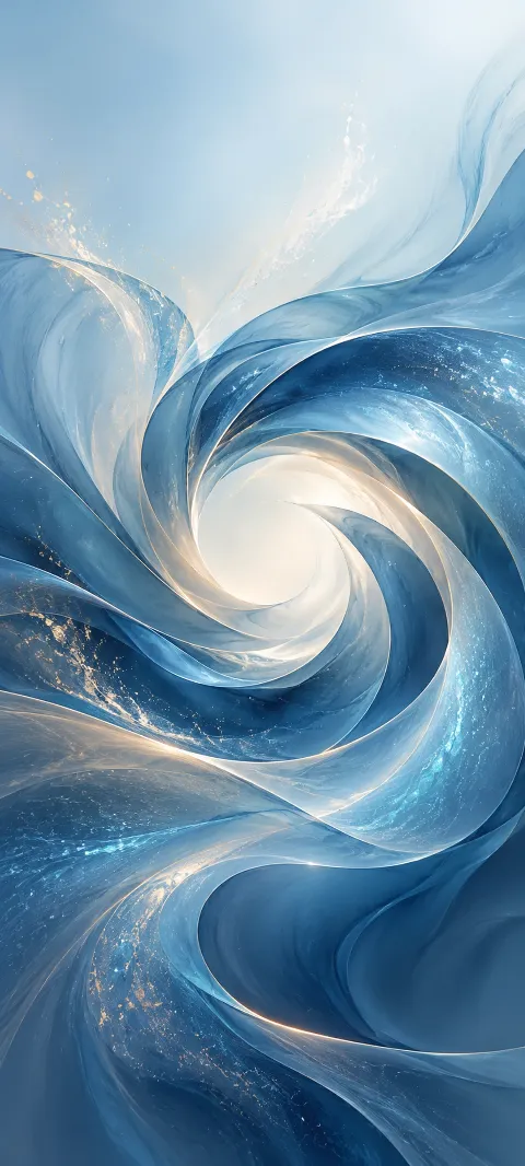 Azure curves spiral inward around a pale central opening.