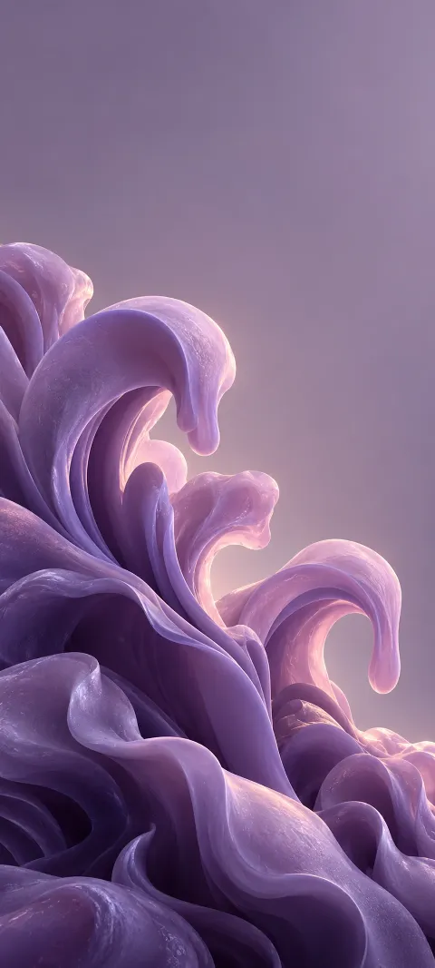 Lavender and violet wax-like sculptural curls with soft pink edge light.