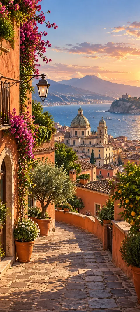 A rooftop lane winds between terracotta walls.