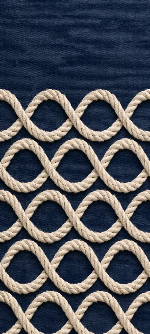 Ivory rope loops repeat on muted navy.