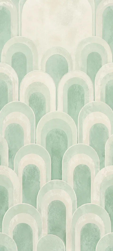 A mint and ivory repeating pattern of rounded arches.