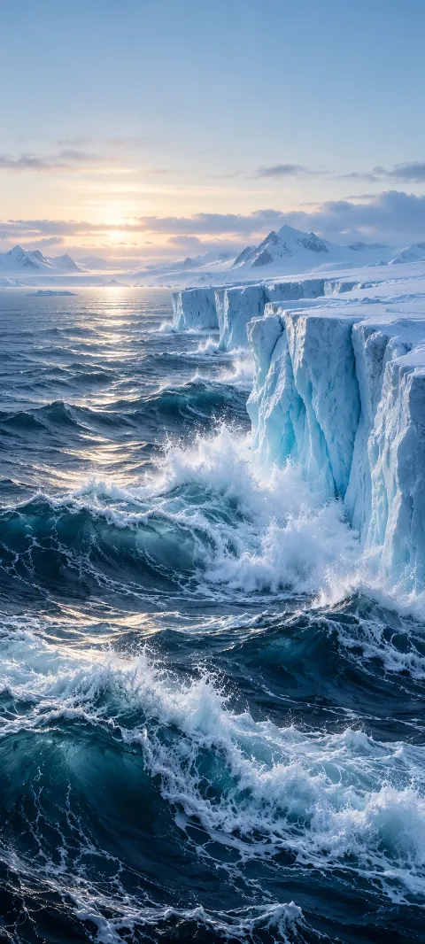 Small waves move beneath an arctic ice shelf.