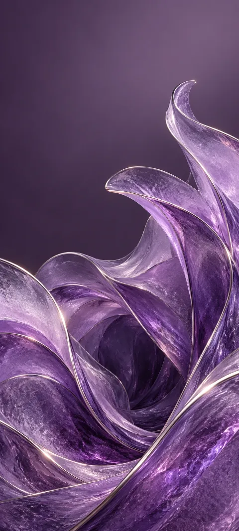 Translucent amethyst folds with silver edges curl around a deep hollow.