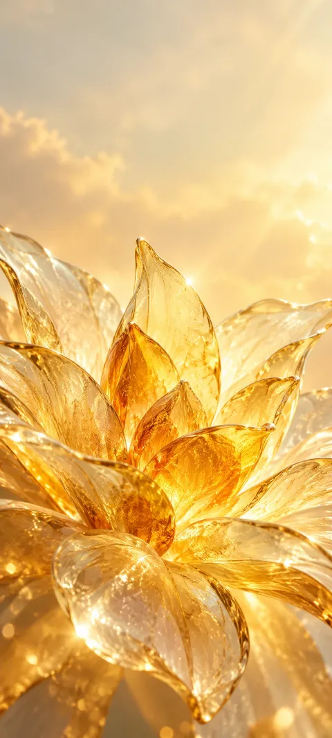 Citrine glass petals overlap in a luminous abstract bloom.