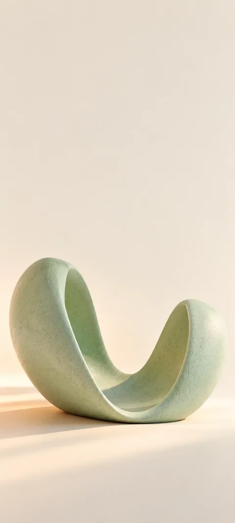 Mint green U shaped ceramic sculpture on a warm ivory background.