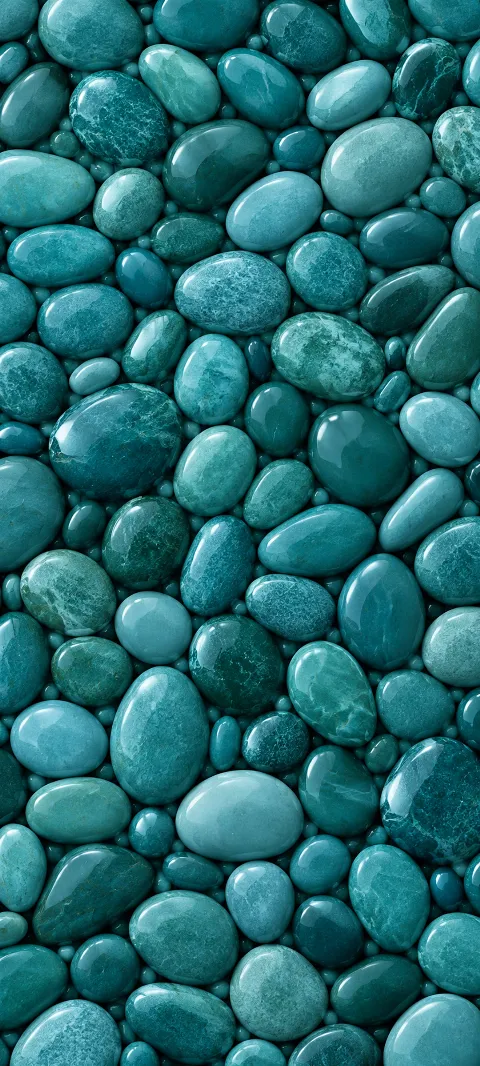 Rounded teal pebbles form an even tactile surface.
