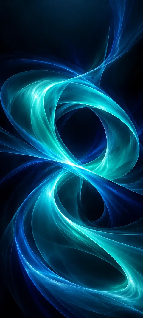 Looping cyan and blue light ribbons against a dark navy field.
