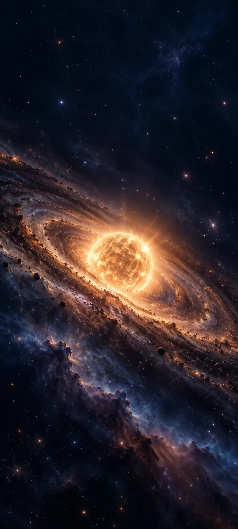 A warm distant star glows in indigo dust.