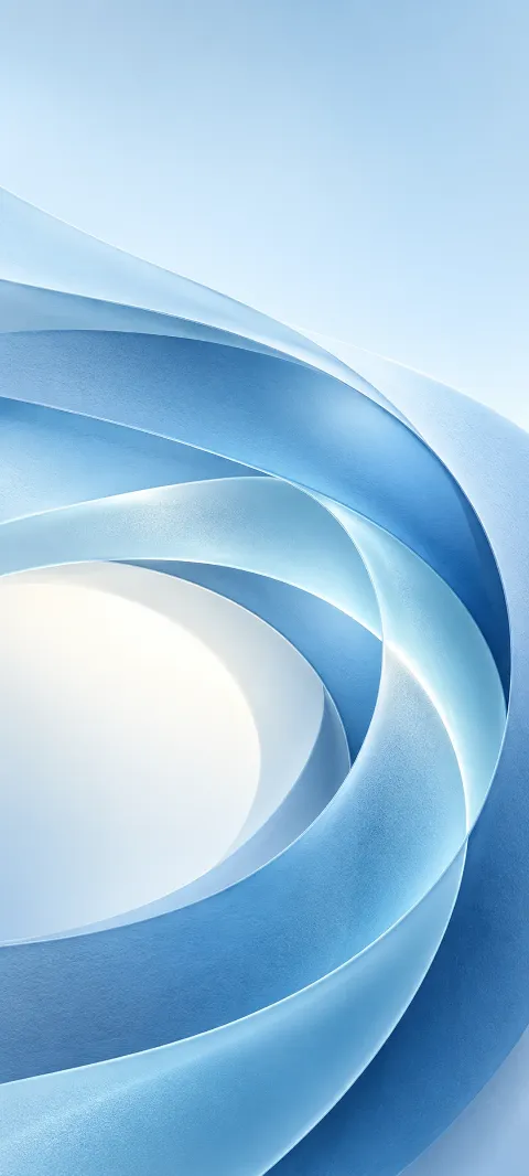 Abstract blue paperlike curves curling around a pale opening at lower left.
