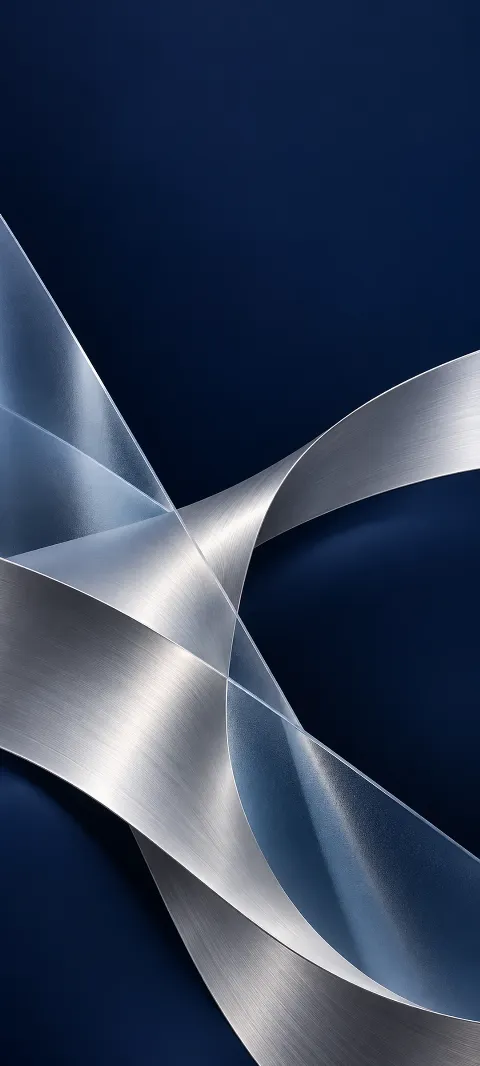 Silver abstract curves crossing translucent planes on a navy background.