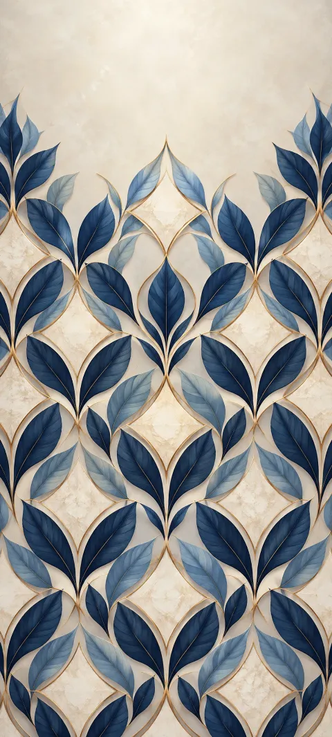 An even indigo leaf lattice on a cream ground.