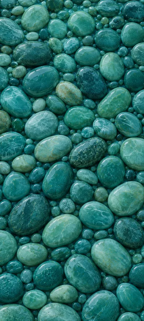 Rounded teal pebbles form an even tactile surface.