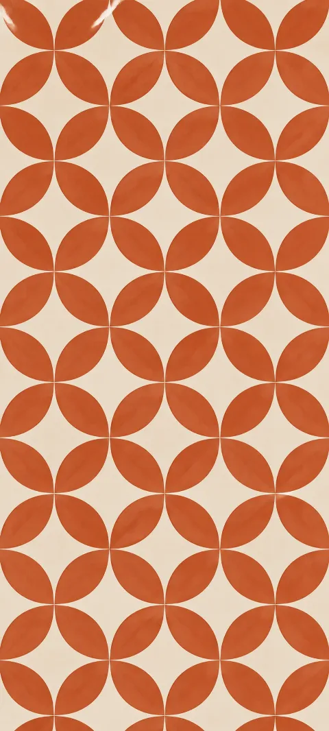 Terracotta petals repeat in a cream geometric grid.