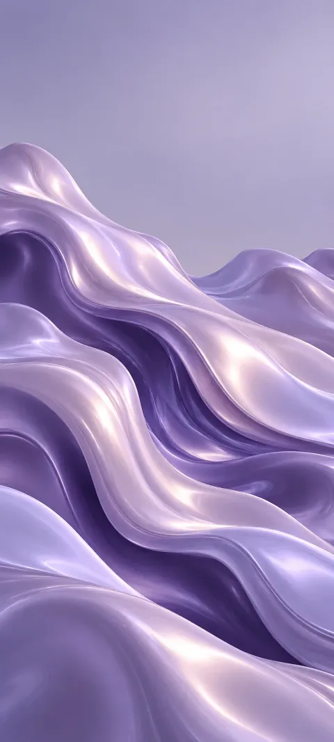 Glossy lavender sculptural bands and violet troughs against a calm lilac background.