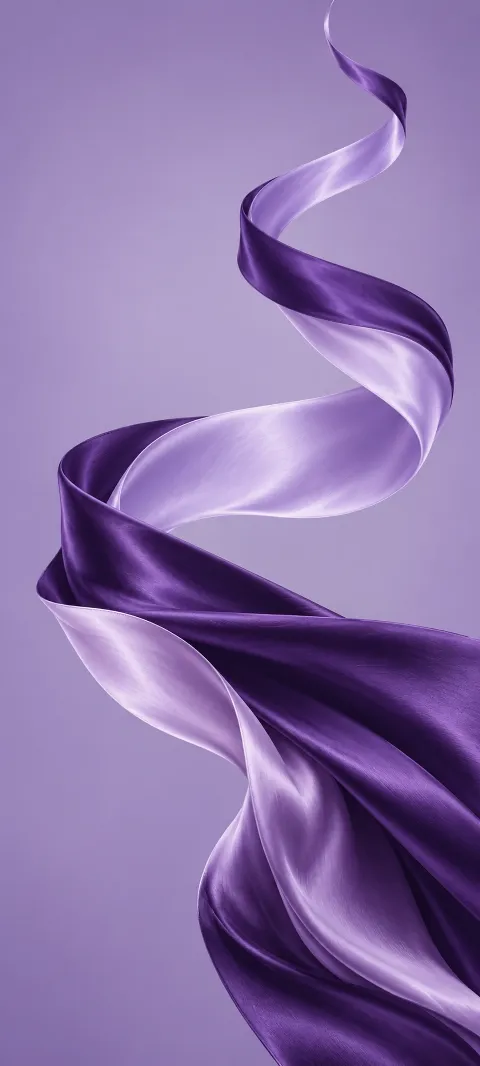 Violet and lavender satin ribbon spiraling upward on a mauve background.