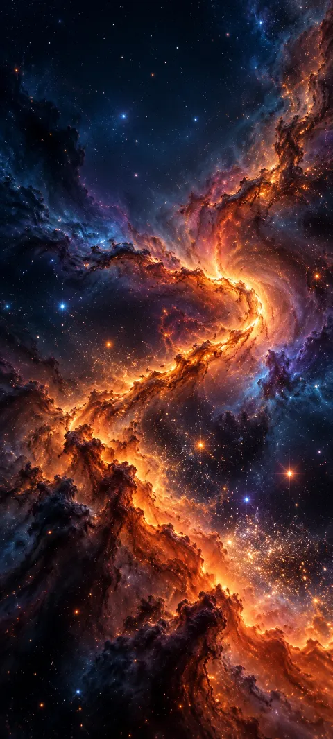 An orange nebula thread cuts through black space.
