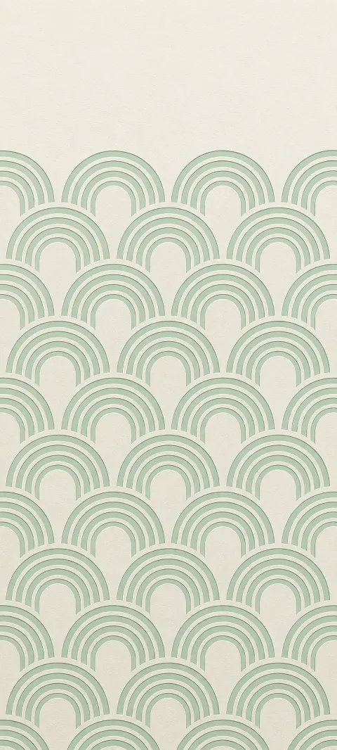 Mint arches repeat across a warm ivory field.