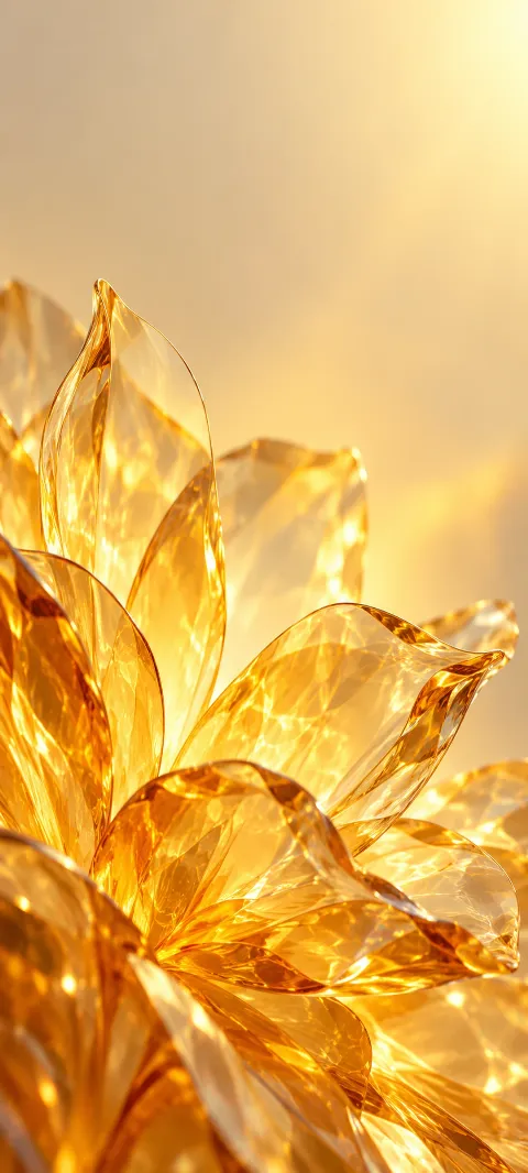 Citrine glass petals overlap in a luminous abstract bloom.
