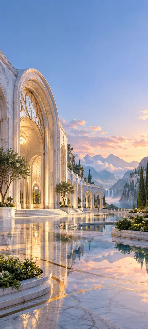 A white marble station opens onto a reflective plaza.