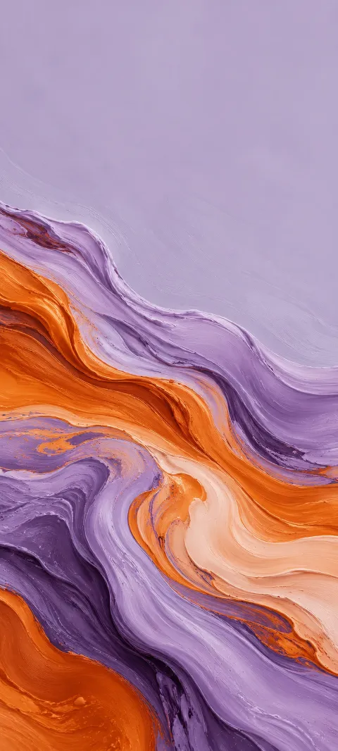 Lavender and orange abstract paint bands with brushed texture and a soft curling flow.