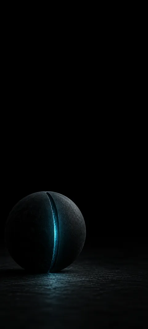 Matte black sphere with a thin cyan-lit recessed slit.