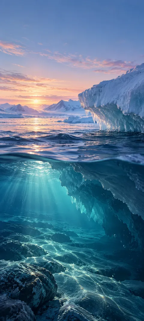 Small waves move beneath an arctic ice shelf.