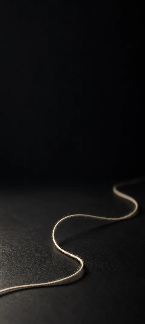 A pale thread curves across a black surface.