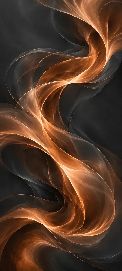 Copper smoke ribbons sweep through a graphite background.