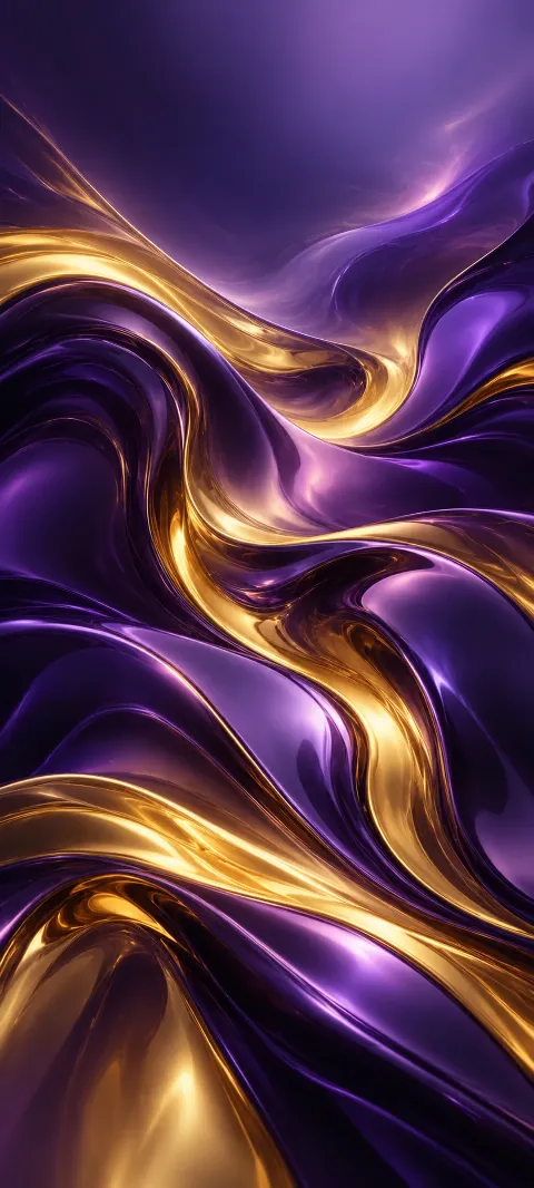 Violet and gold ribbons twist around a dark center like liquid silk.