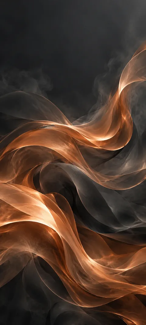 Copper smoke ribbons sweep through a graphite background.