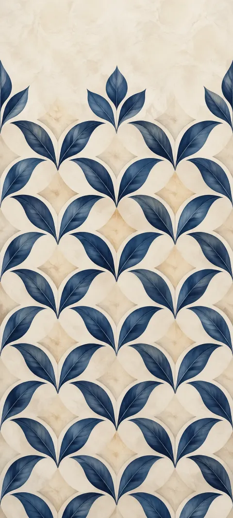 An even indigo leaf lattice on a cream ground.