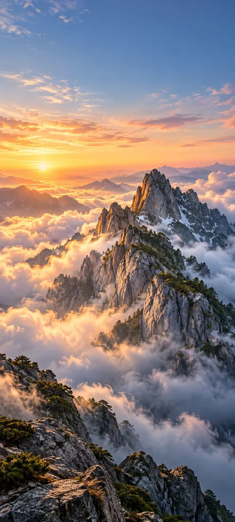 A granite ridge rises through bands of moving cloud.
