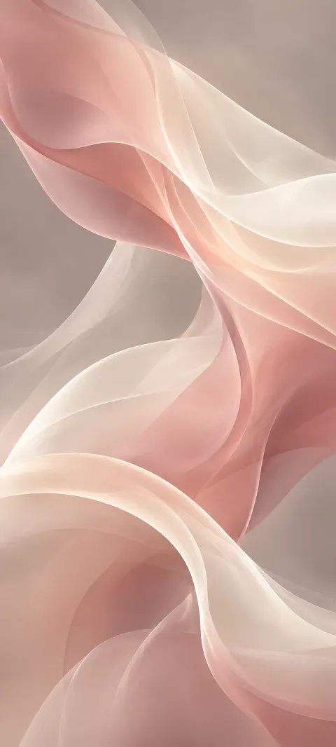 Soft rose and cream translucent ribbons crossing a warm gray field.