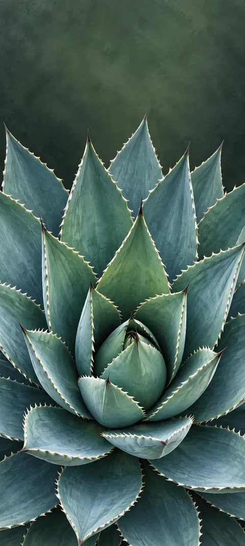 Layered blue-green agave leaves with pale serrated edges and pointed tips.